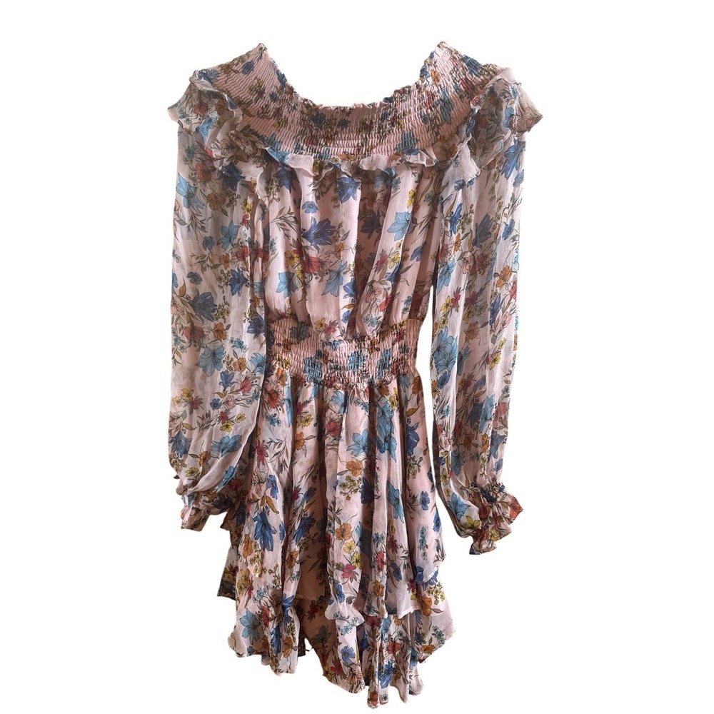Gilner Farrar Pink Floral Mini Dress Off The‎ Shoulder Ruffled Neckline Size XS